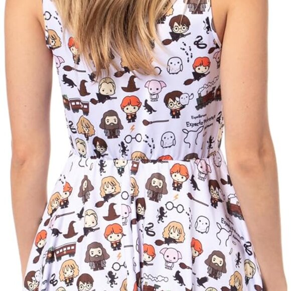 Harry Potter Women's Chibi Print Sleeveless A-line Skater Dress for Casual Wear - Picture 4 of 6